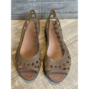 Crocs Adrina Ballet Flats Womens 8 Brown Jelly Slip-On Laser-Cut Peep Toe Shoes